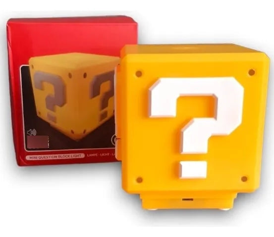 Lampara Cubo Mario Bros Con Luz Led Y Sonido Carga Usb Estructura Amarillo