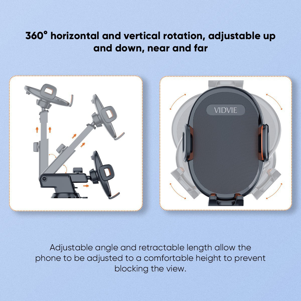 Soporte Celular Extensible 360° Vidvie HC1517 – Seguridad y comodidad en tu auto 🚗📱