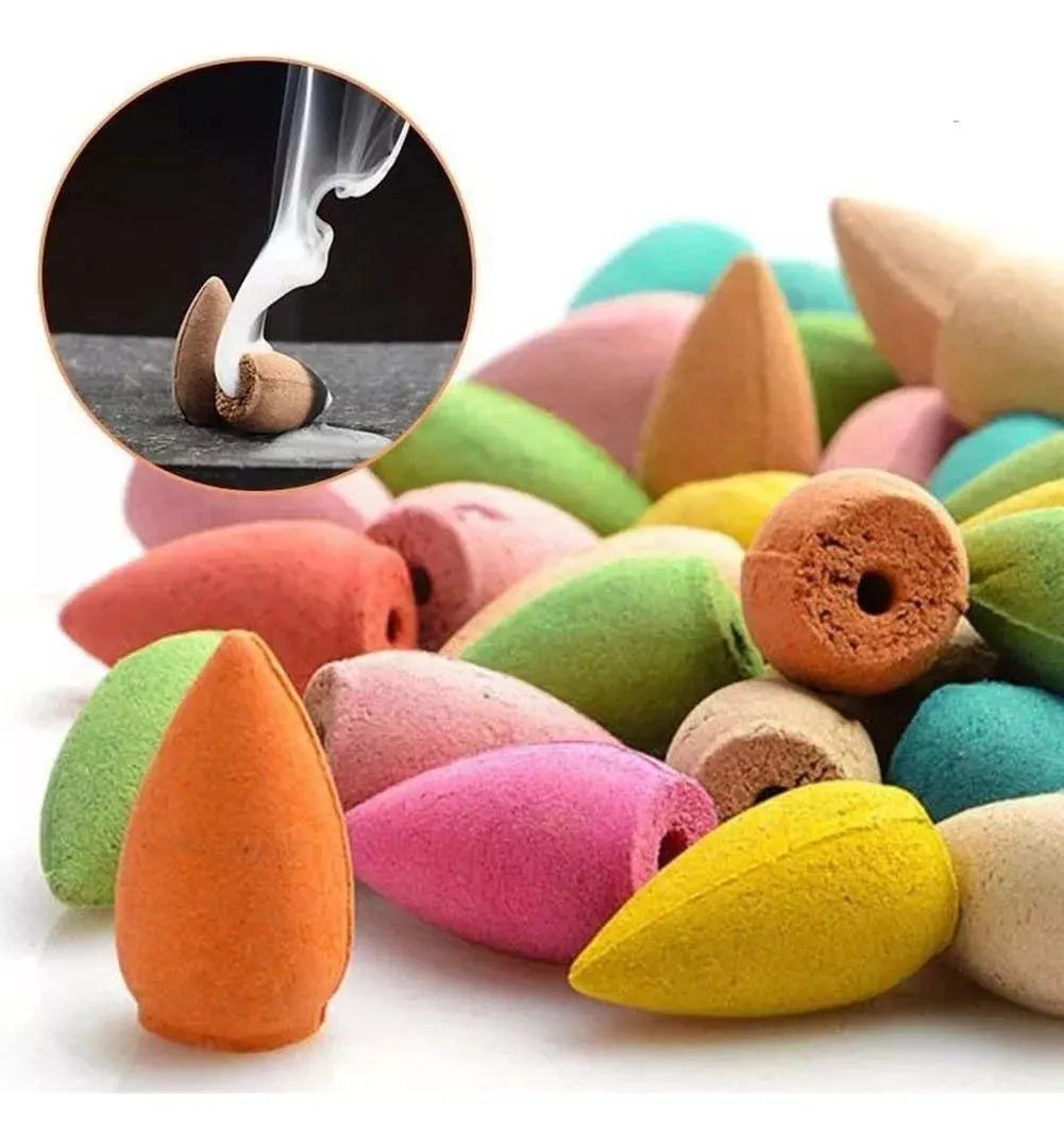 Cascada Soporte Quemador De Incienso De Porcelana + 15 Conos Azul Petróleo