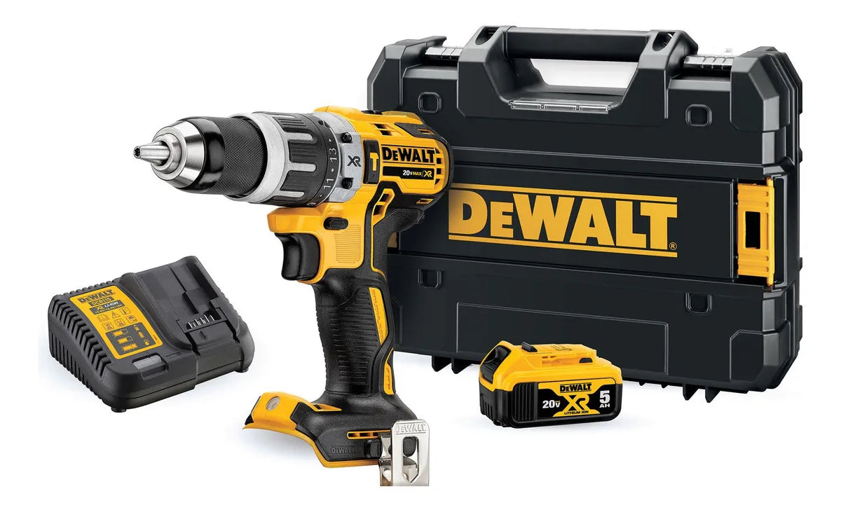 Taladro percutor atornillador inalámbrico de 13mm DeWalt DCD796P1 + 1 batería de 5Ah + accesorio con maletín de transporte