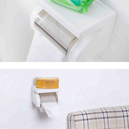 🚿 Porta Rollo de Papel Higiénico con Soporte para Celular y Tapa – Blanco