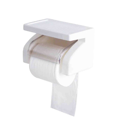 🚿 Porta Rollo de Papel Higiénico con Soporte para Celular y Tapa – Blanco