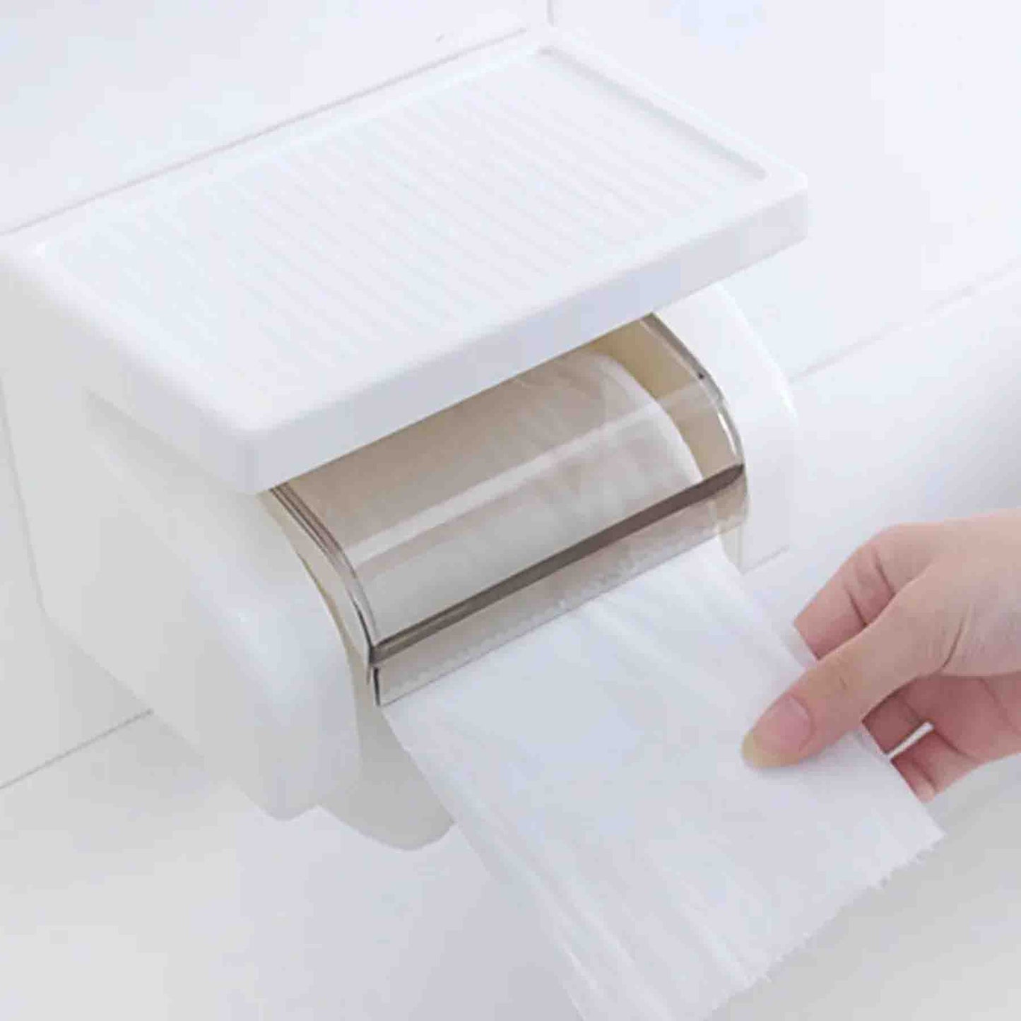 🚿 Porta Rollo de Papel Higiénico con Soporte para Celular y Tapa – Blanco