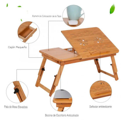 Mesa Portátil de Bambú para Notebook – Ergonomía y Comodidad en Cualquier Lugar