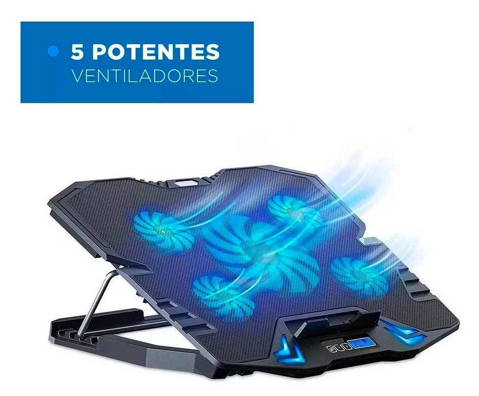 Base Cooler Enfriador para Notebook con 5 Ventiladores y Control LCD