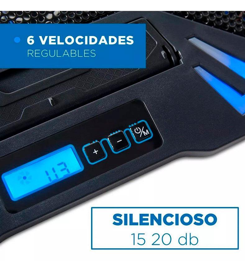 Base Cooler Enfriador para Notebook con 5 Ventiladores y Control LCD