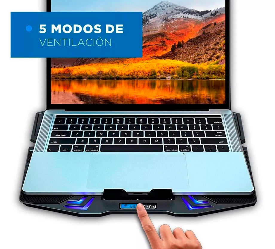 Base Cooler Enfriador para Notebook con 5 Ventiladores y Control LCD